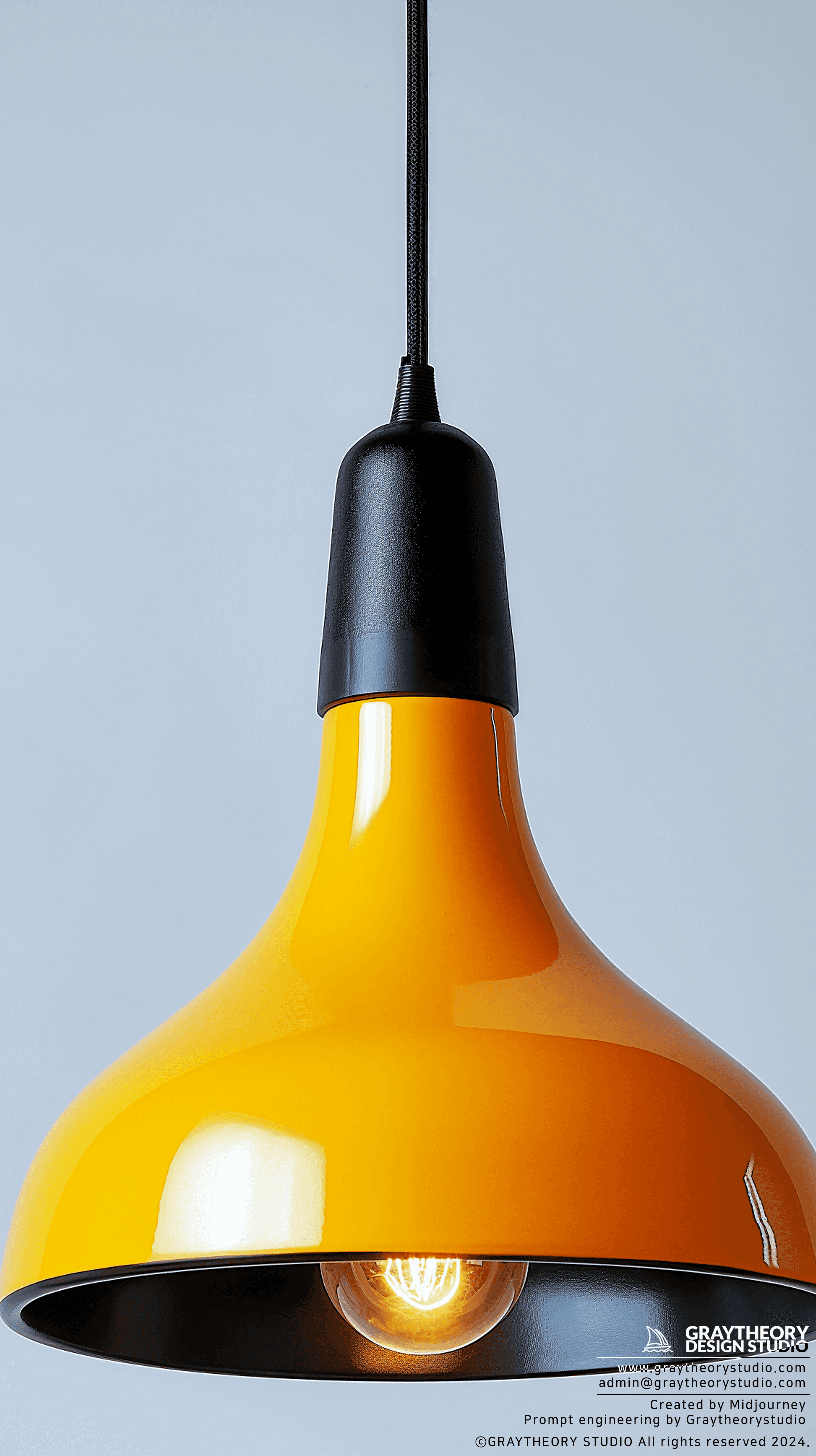 AI generated: mid-century pendant light, white studio, a Hasselblad X1D II 50C, 90mm lens, yellow and black color...