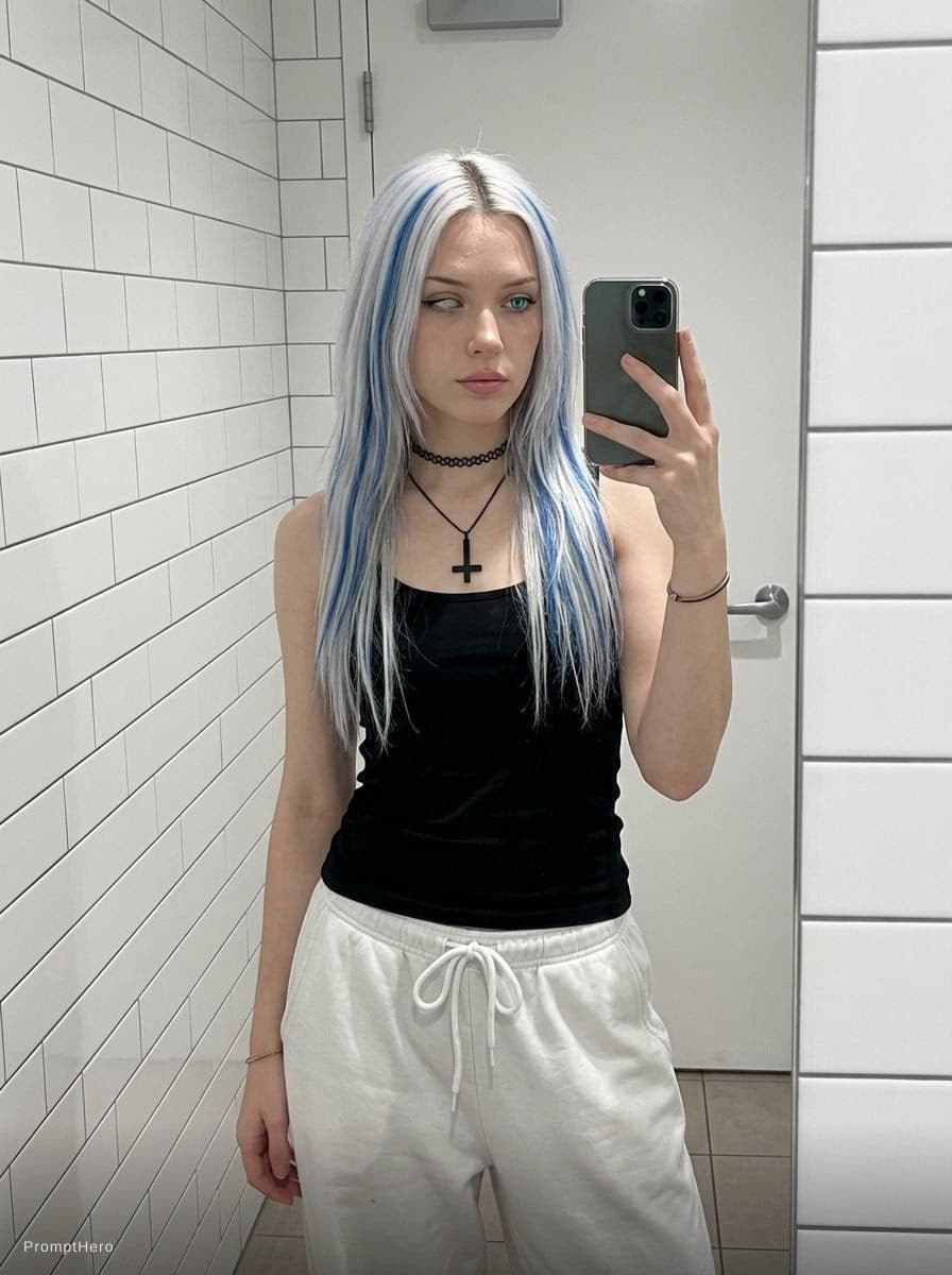 AI generated: {
"composition": {
"type": "mirror_selfie_fashion_portrait",
"orientation": "vertical",
"framing": "...