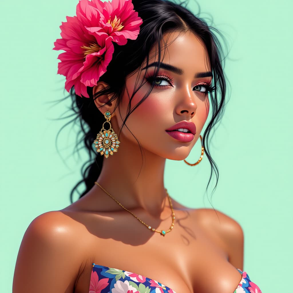 AI generated: Hawaiian artists, modern portrait series of women in colorful gear, in the style of aggressive digit...