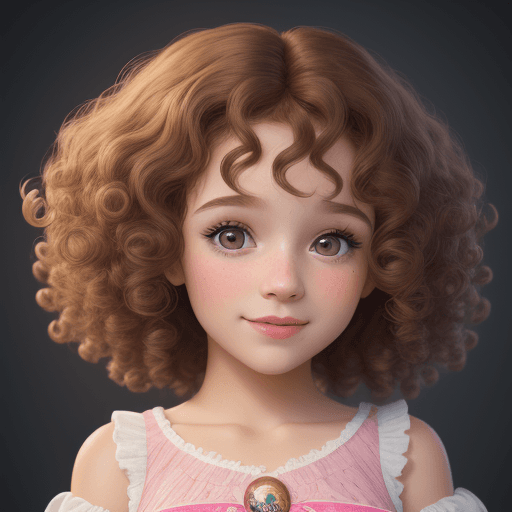 AI generated: A very cute girl, 9 years old, CURLY HAIR, Disney style, 8k, ultra detailed