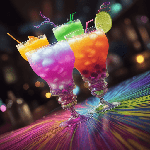 AI generated: Colorful cocktails tornado, vibrant colors, swirling motion, intricate details, hyperdetailed, cinem...