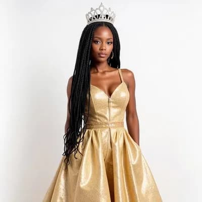 AI generated video: A regal African American winter queen stands gracefully against a pristine white background. She has...
