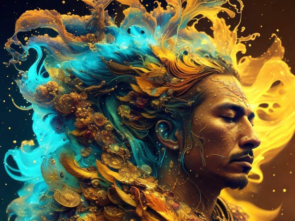 AI generated: alberto seveso art, native american man meditating in space nebula, feathers in the head, water ink,...