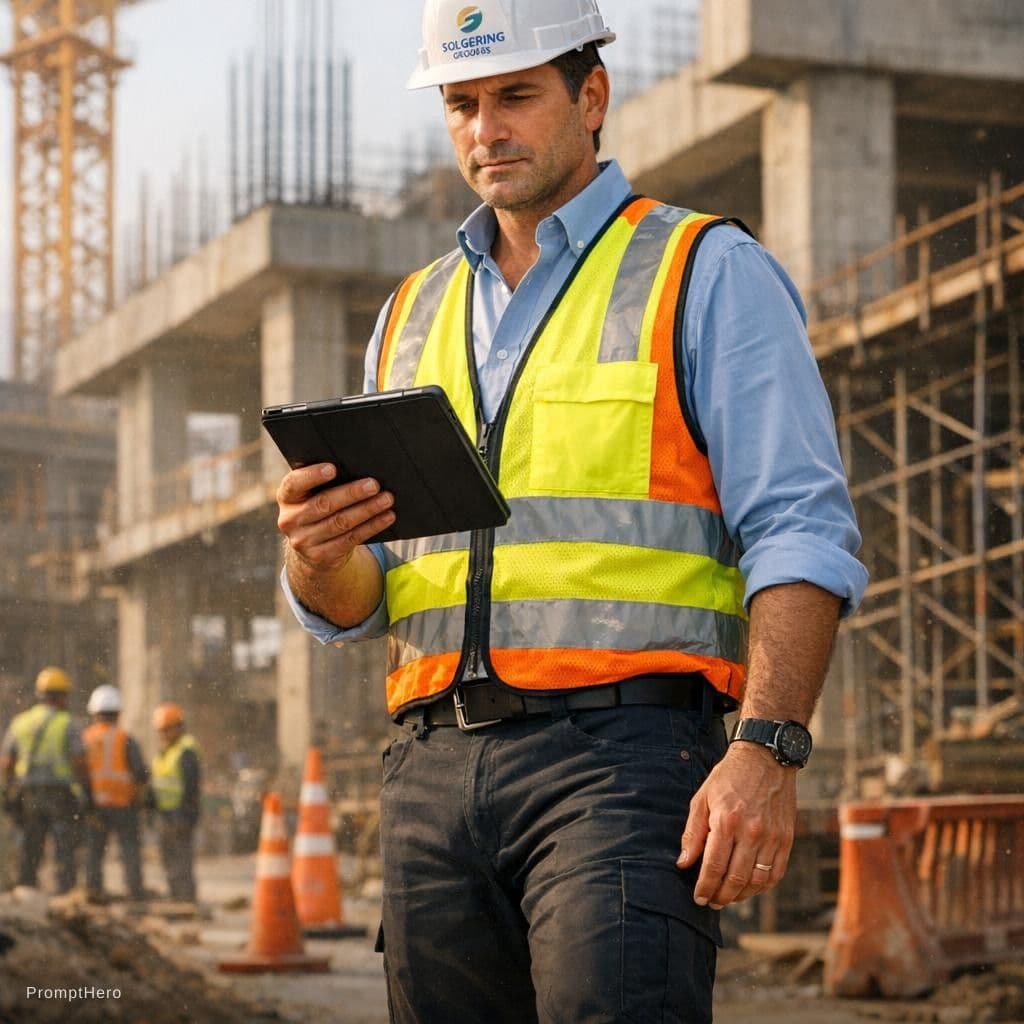 AI generated: Un ingeniero de obra profesional se encuentra en una obra en construcción durante una visita rutinar...