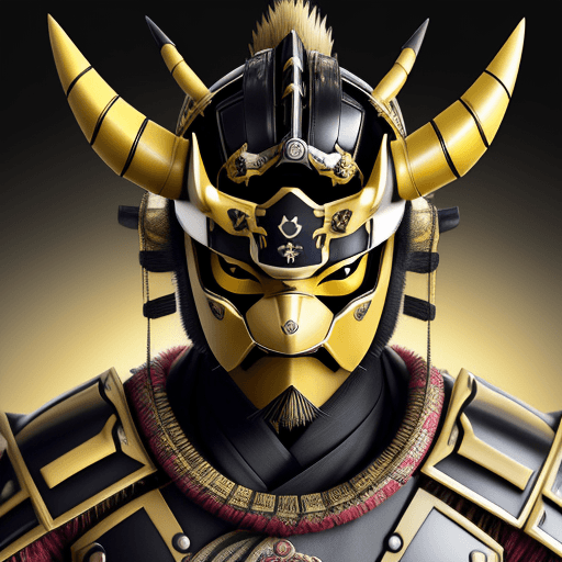 AI generated: Japanese samurai portrait, helmet
with horns, Pikachu Pokemon design closed masked, intricately scul...