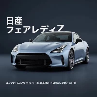 AI generated video: Left side japnese name of car bottom left detail of car and printable poster
