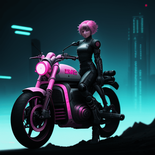 AI generated: sci-fi wasteland near future faded neon fibercore colors, korean female riding a akira style futuris...