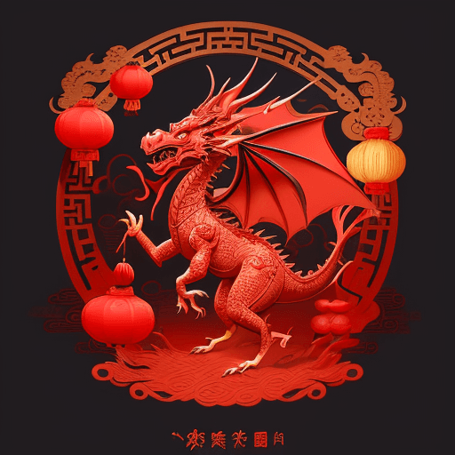 AI generated: lunar new year red dragon, in the style of Pixar animation, traditional Chinese cultural themes, int...