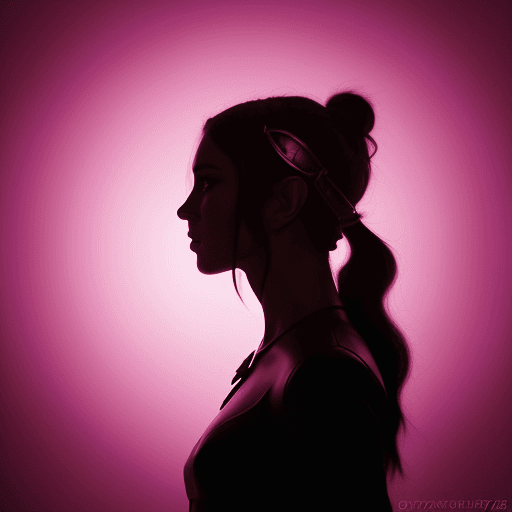 AI generated: photography, portrait of contrast, profile silhouette of a elven warrior woman, vibrant hot pink bac...
