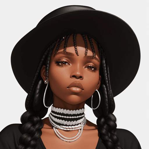 AI generated: a close up of a black woman with long black braids wearing a white hat, she has black braids with ba...