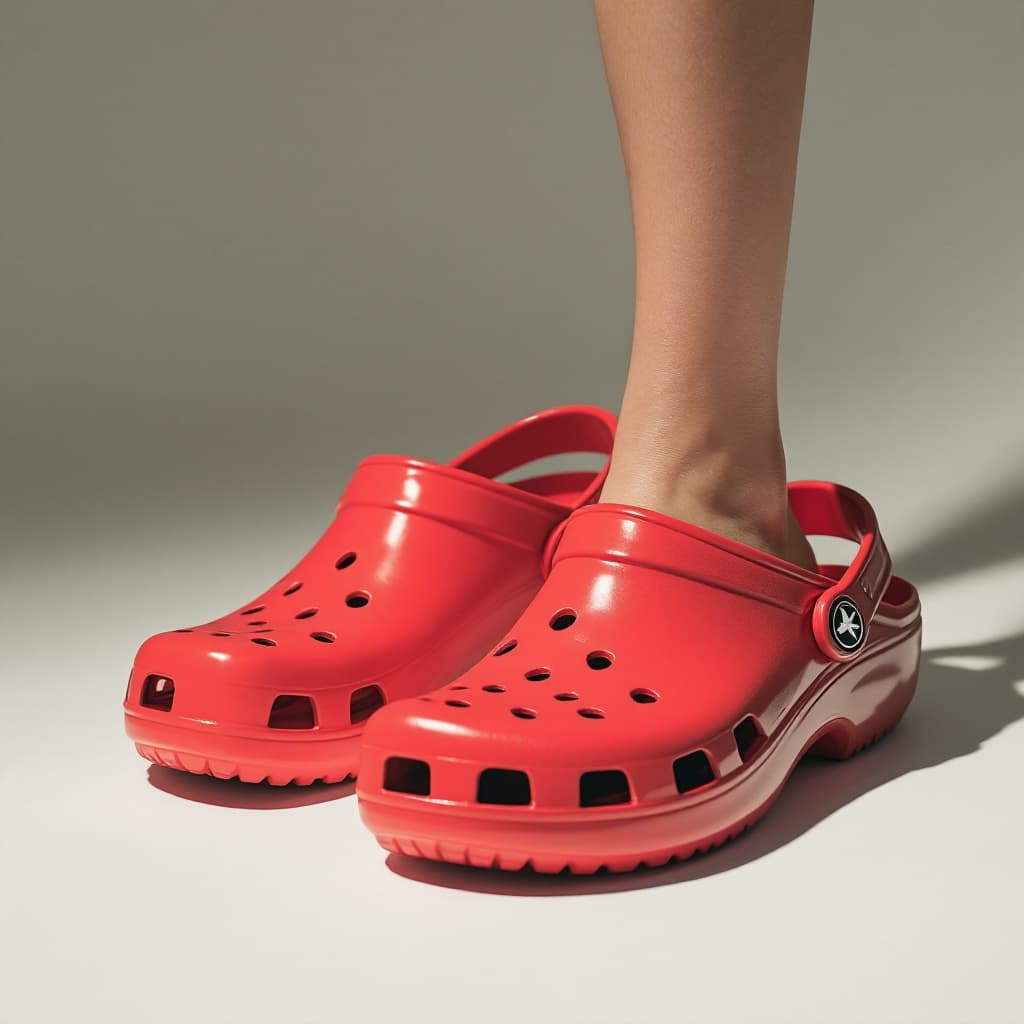 AI generated: a fashion magazine cover about crocs, the shoes, following a y2k style and chrome style. with NO wor...