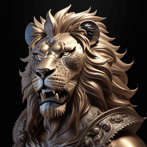 AI generated: Photo of a ultra realistic Discover The Amazing Intricate Baroque Polish Metal Angry Lion Sculpture ...
