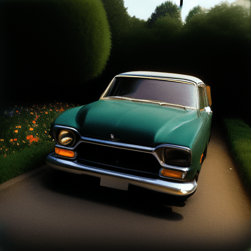 AI generated: disposable photography of a classic car is crashed on flowerbed, 8k, --ar 4:3