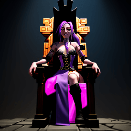AI generated: Jinx from Arcane. Sitting on a throne somewhere in Zaun, high quality, rendered in Netflix Arcane ar...