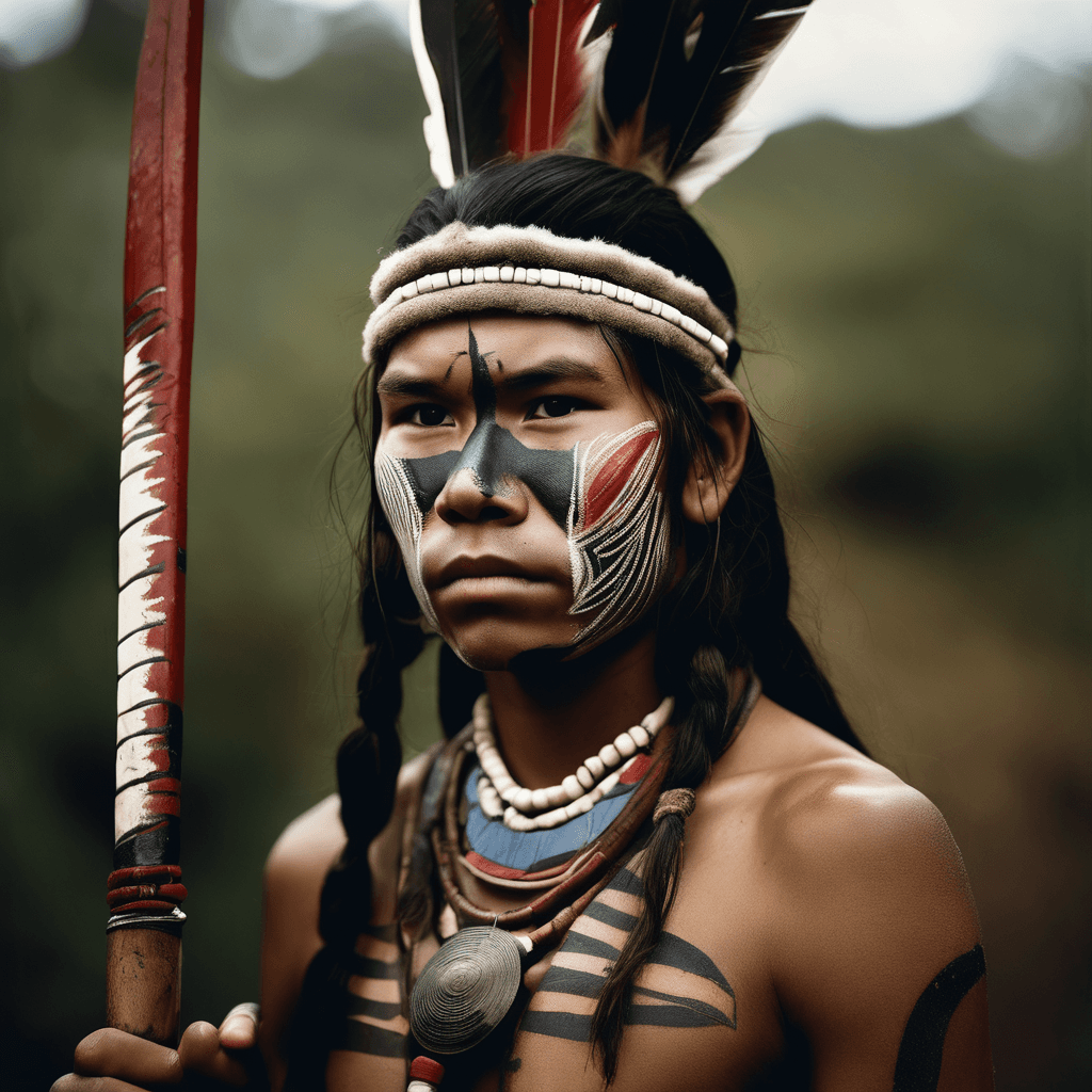 AI generated: A fierce 20-year-old indigenous tribal warrior, adorned in tribal paint and carrying a traditional w...