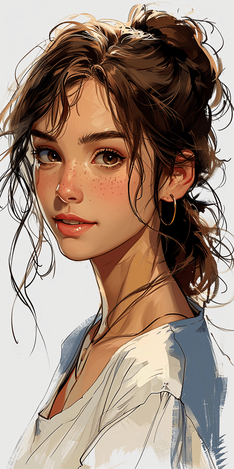 AI generated: a simple cartoon of a beautiful woman with brown hair, white background, princesscore, I can't belie...