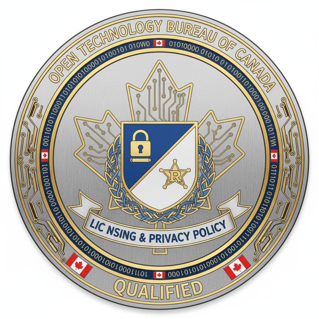 AI generated: Create a professional badge that signifies a qualification from the Open Technology Bureau of Canada...