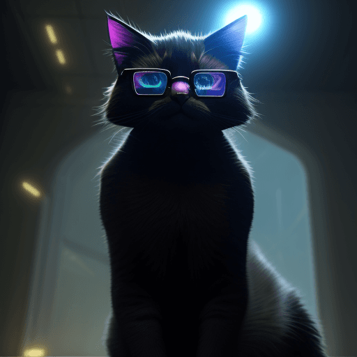 AI generated: cat + glasses, cynematic light, futuristic, epic fantasy, 8k --ar 2:3