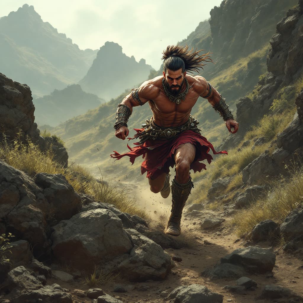 AI generated: Generate an image of warrior running uphill