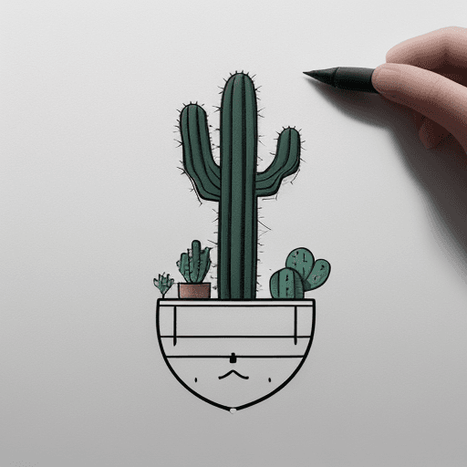 AI generated: Tattoo design that symbolically represents the concepts of  cat, cactus, trust, road, and sea in a m...