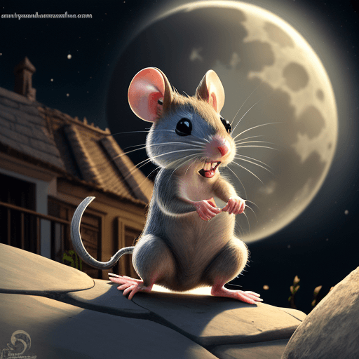 AI generated: ratón saltando la comba en la luna