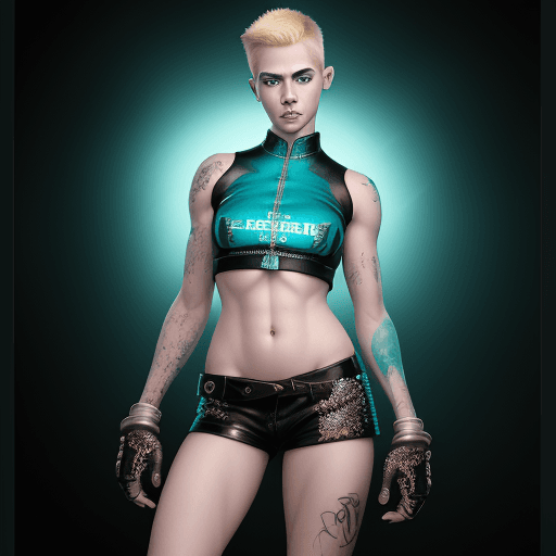 AI generated:  a stunning realistic photograph portrait of a beautiful blonde  crew cut  20 year old woman, wearin...