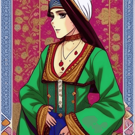 AI generated: A beautiful Ottoman woman, she is wearing traditional outfit. 1990s anime style