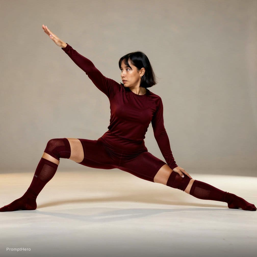AI generated: Put this person in a bikini g string color red (set) . Doing the splits back facing the camera but t...