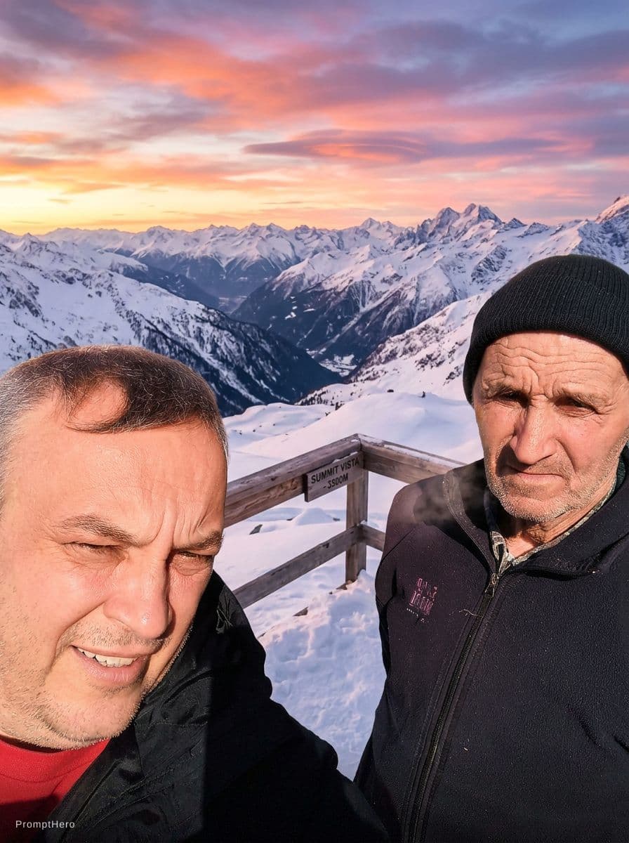 AI generated: Idealist în a sunset over the mountains With snow 

