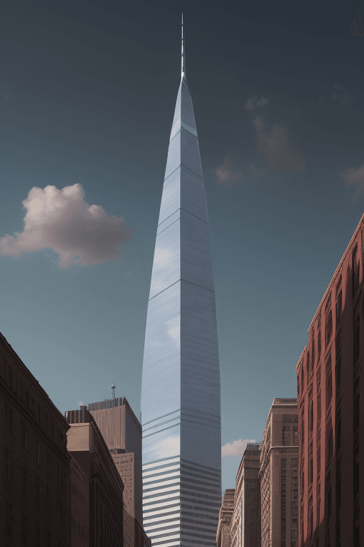 AI generated:  some tall buildings are standing on a dark sky, in the style of sharp perspective angles, american ...