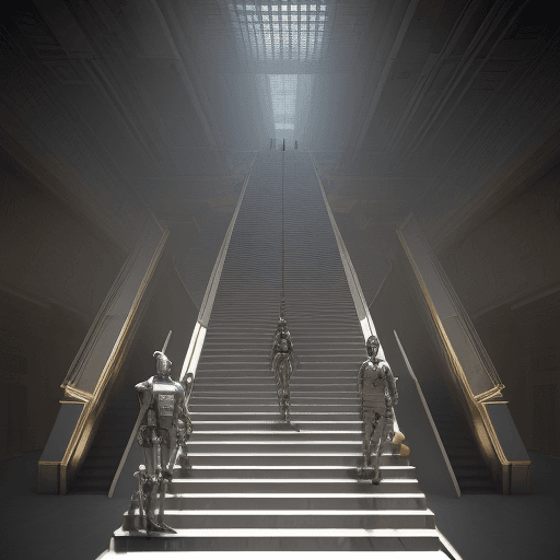 AI generated: Confusion Hi-technology digital robot ai . A maze of stair cases running at different angles and dir...