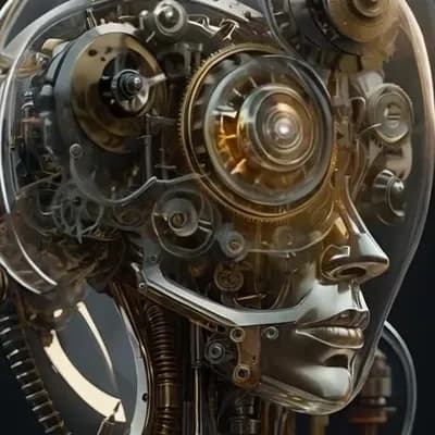 AI generated video: cabeza con engranajes y mecanismos en movimiento