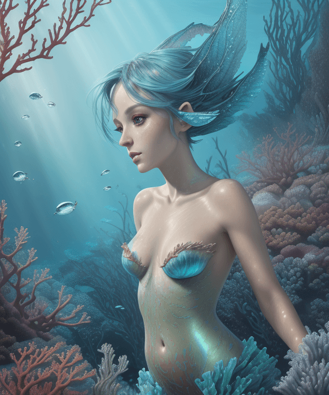 AI generated: A stunning digital painting of a sea pixie with a detailed face and body. The artwork has an impasto...