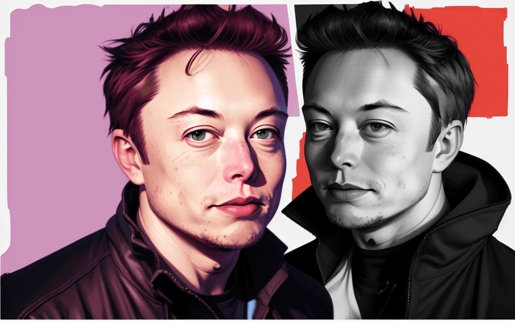 AI generated: one portrait of one elon musk, andy warhol style