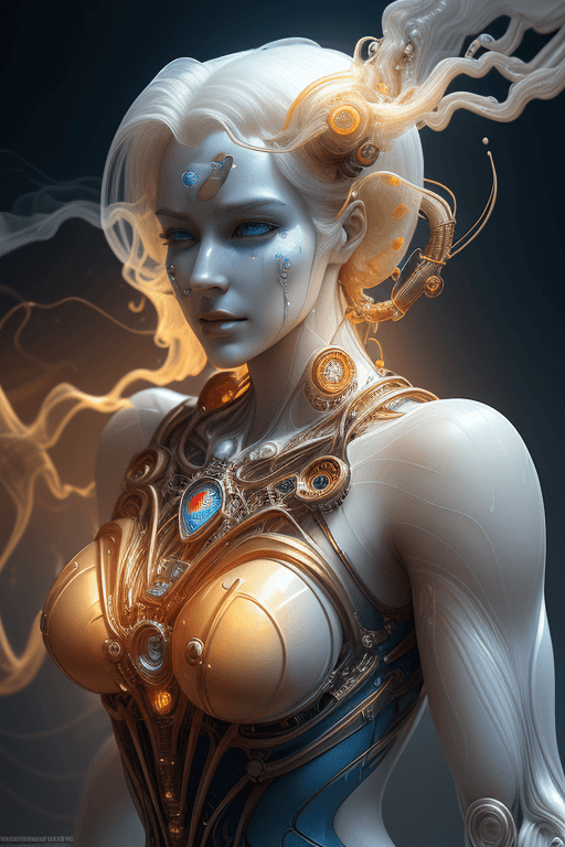 AI generated: superman steampunk ranslucent women in biomechanical body, liquid cooling, intricate circuits, beaut...