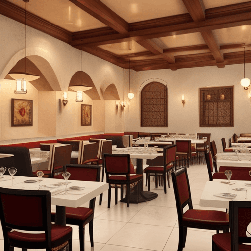 AI generated: Greek style restaurant interior design 