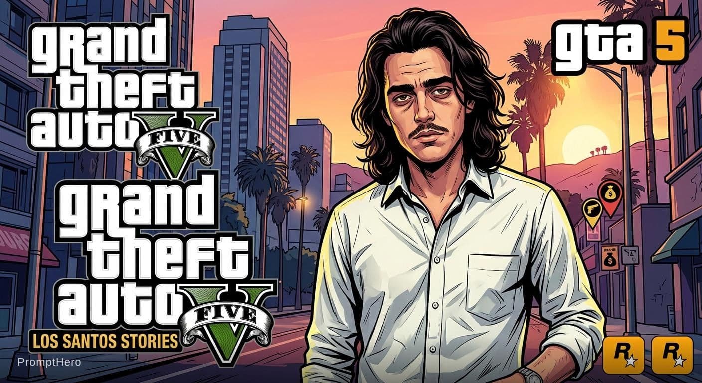AI generated: a picture in the style of a gta 5 poster game, GTA V, Grand Theft Auto 5 poster, 16k, UHD, HDR, solo...