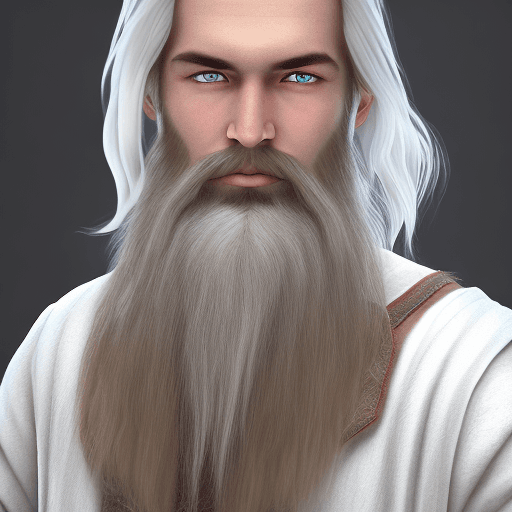 AI generated: Ultra high resolution photography of a medieval Male named Garren of Trigen with white shoulder leng...