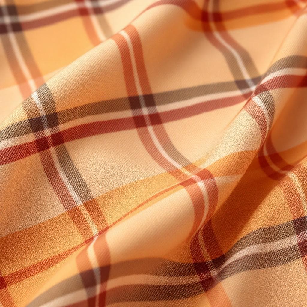 AI generated: High-resolution close-up of plaid flannel shirt fabric, warm color tones, 3D textile texture – backg...