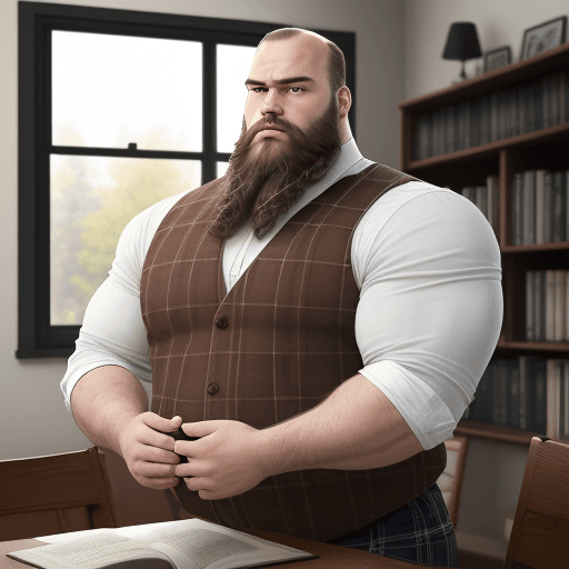 AI generated: full-length anatomical photorealistic portrait depicting a modern, stocky, square man with a beard, ...