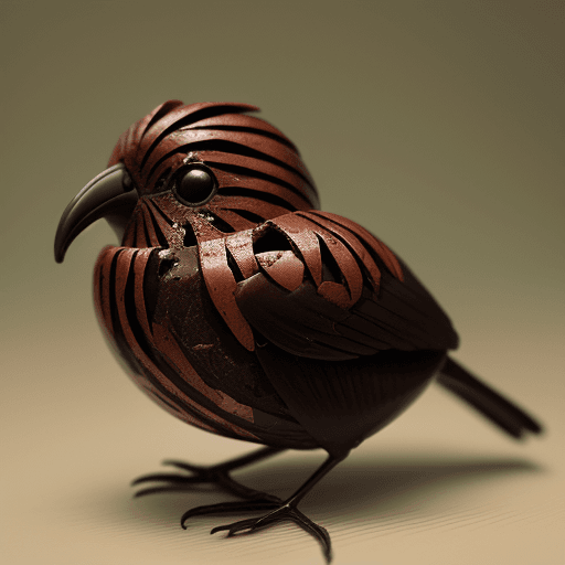 AI generated: a little bird made of a fresh cocoa fruit  that has been cut open, photo-realistic techniques --ar 2...