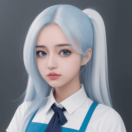 AI generated: chica anime con  moño y con uniforme azul y blanco