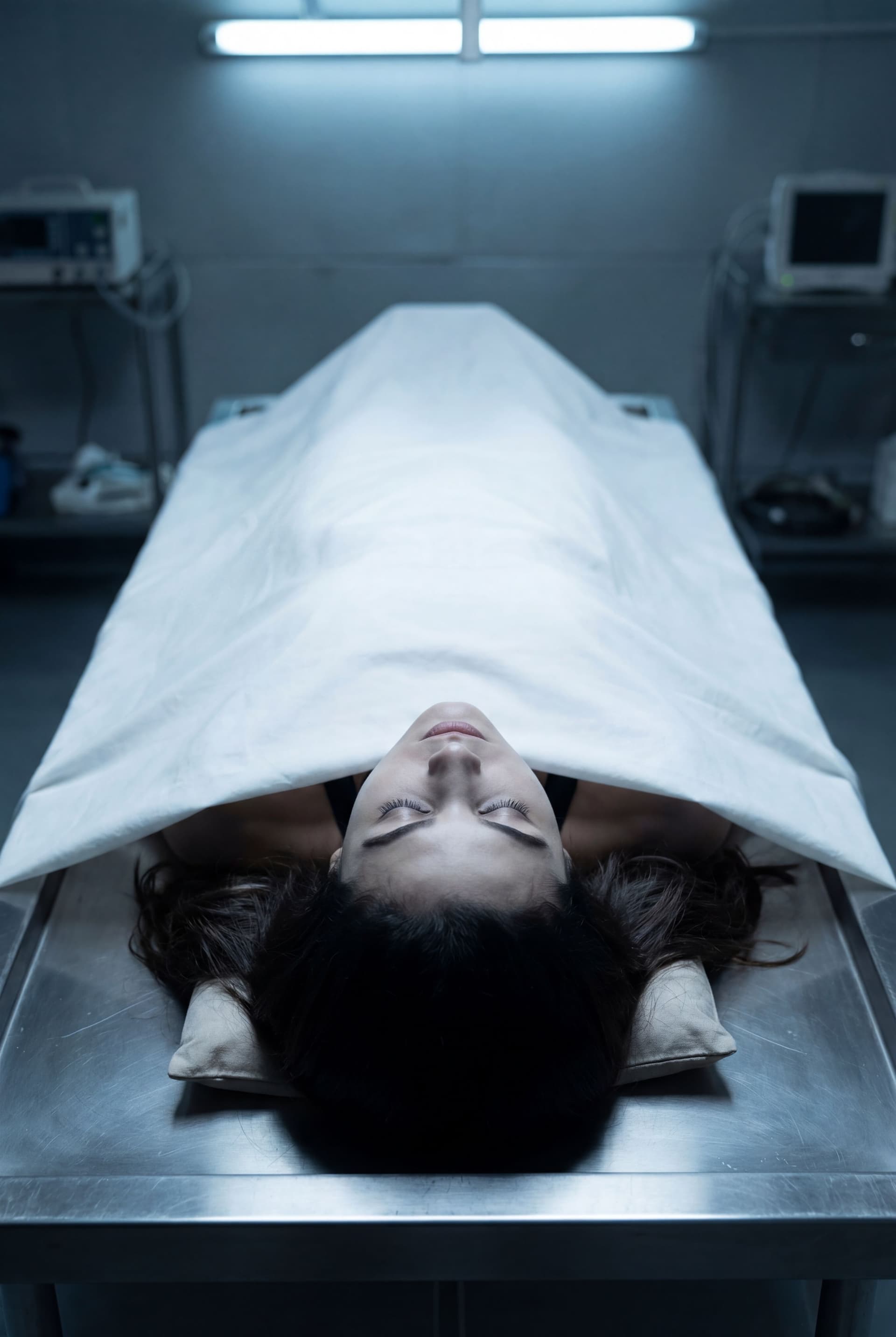 AI generated: dead girl lying on morgue slab