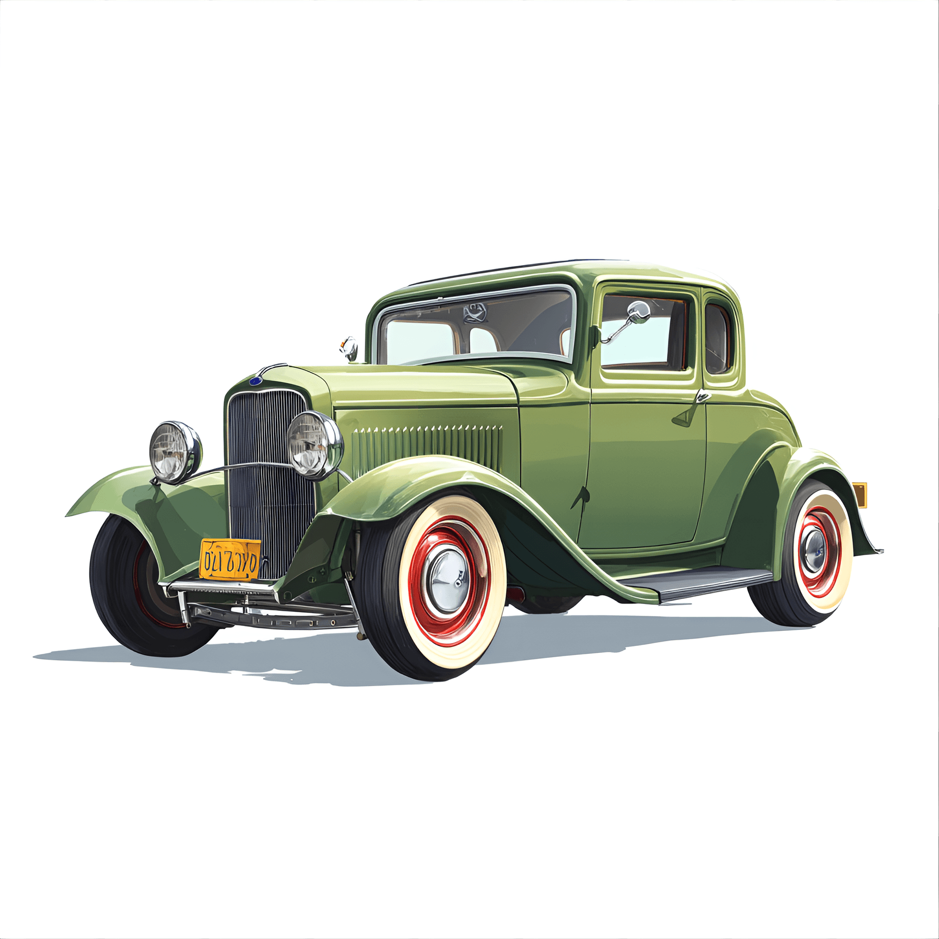 AI generated: retro 1932 Ford Model B coupe, meticulously illustrated in a vintage clipart style,
showcasing its ...