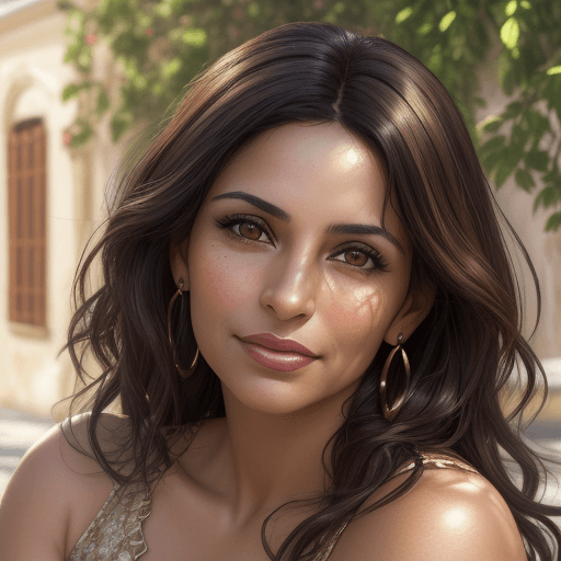 AI generated: A 35 yo latin woman in a delightful afternoon. This portrait is the best representation of female be...