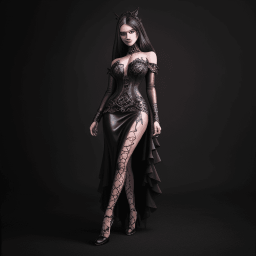 AI generated: a stunning Instagram model in black with open shoes, luxury dress, in the style of multi-layered tex...