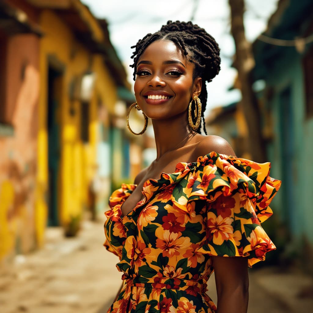 AI generated: An intensely detailed, photorealistic portrayal of a confident Afro-american woman. She stands in an...