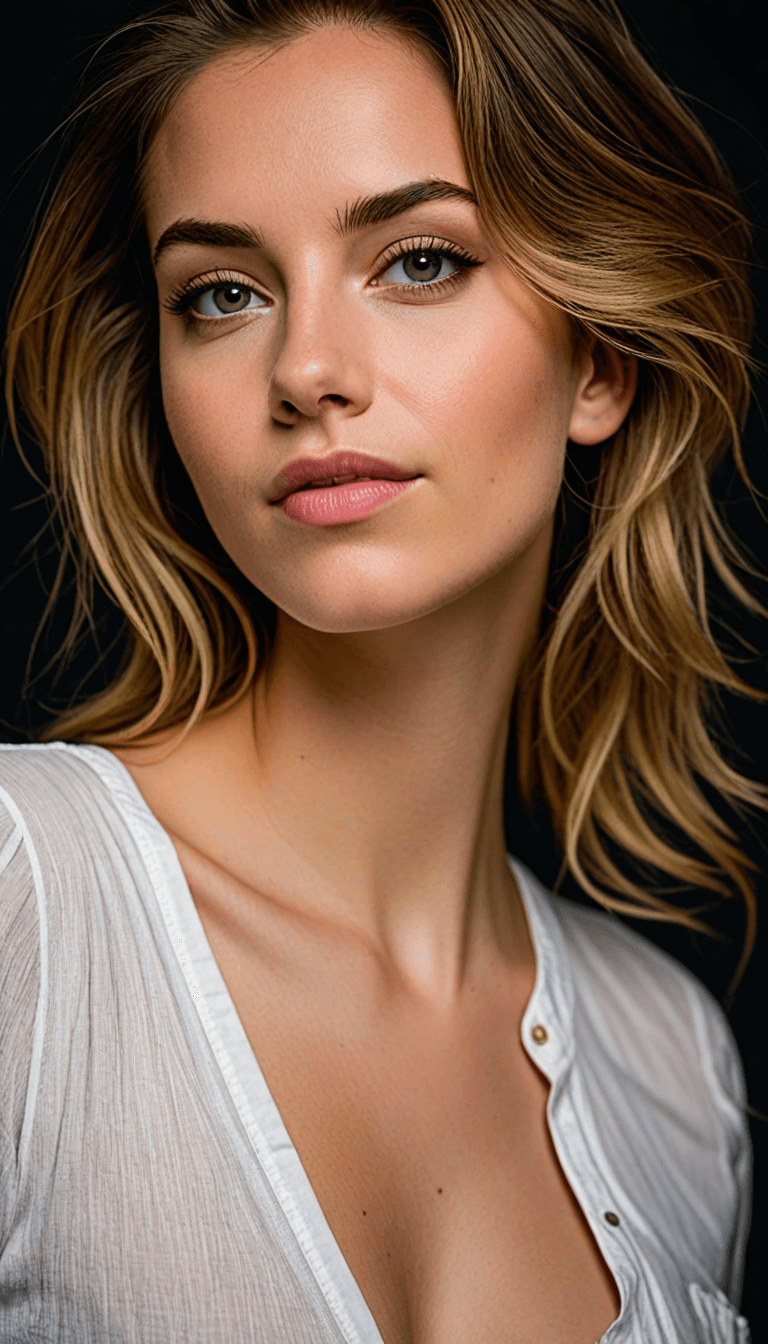 AI generated: The image features a beautiful young woman with long blonde hair, wearing a white shirt. She is look...