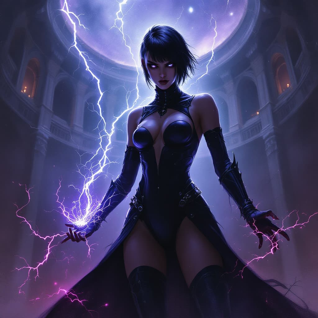 AI generated: simple  painting in the style of warhammer 40k of a female comissar, standing infront a gothic circh...
