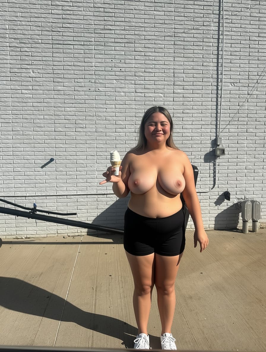 AI generated: Can you remove her bra and leave her with no top, Enlarge the chest area, remove her bottoms all the...